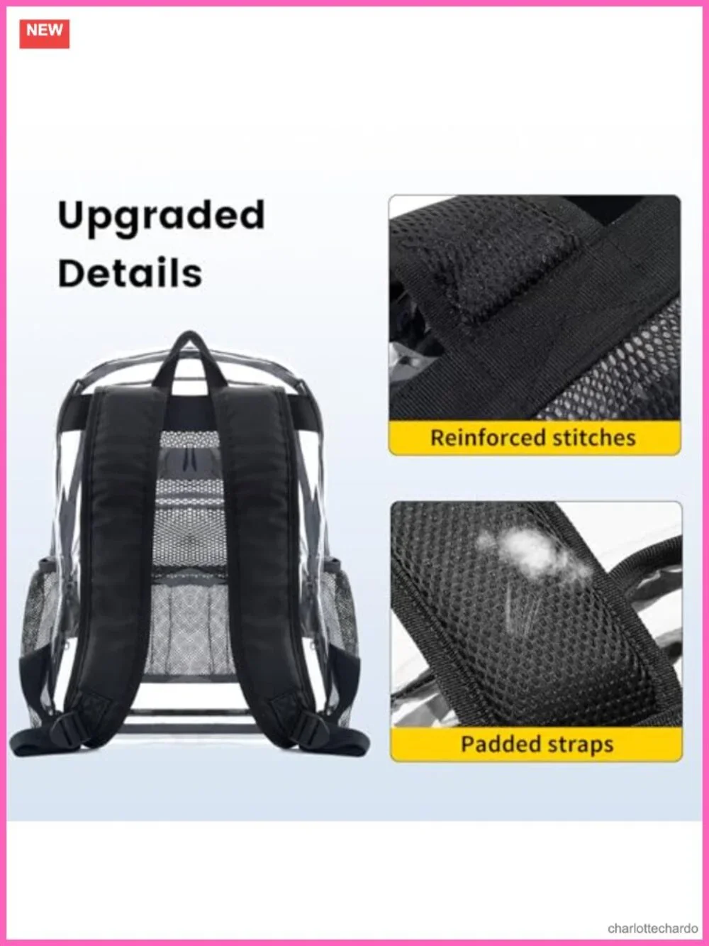 Clear PVC Backpack Heavy Duty Transparent Large Capacity Stadium Approved